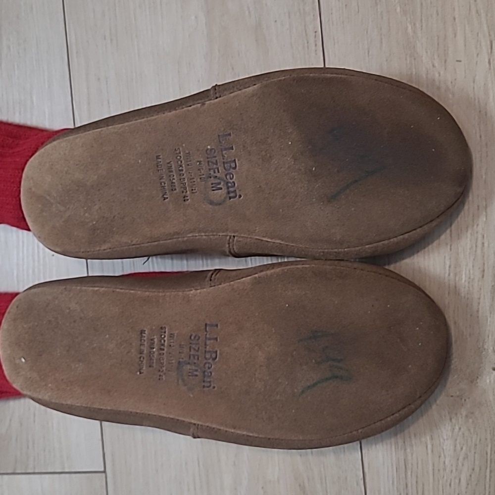 LL Bean Red Wool Blend Slipper Socks M (M9-10)Leather Sole *VGUC - Picture 5 of 7